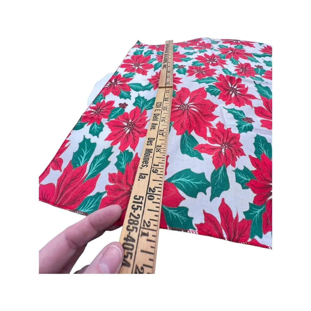 Vtg Set 8 Christmas Cloth Napkins Poinsettias Hav-a-Hank‎ Prop USA Mid Century